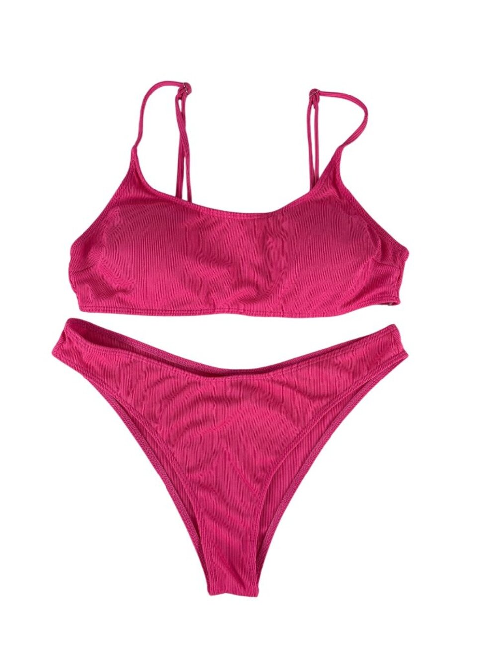 Hot Pink Ribbed Bikini Set | Coquette Barbiecore Swimsuit L